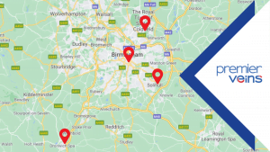 Map of Premier Veins varicose vein clinics in Birmingham and the West Midlands